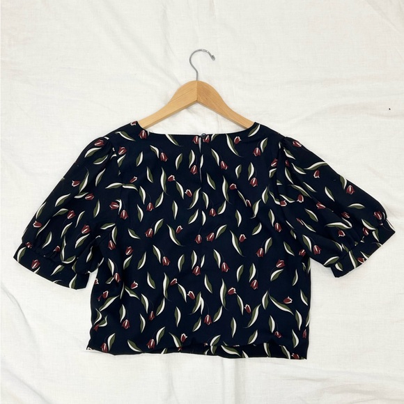 Lucca Penny Puff Button Front Blouse - Navy Floral - Picture 7 of 14